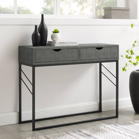 Walker Edison Gray 2-Drawer Faux Shagreen Entry Table